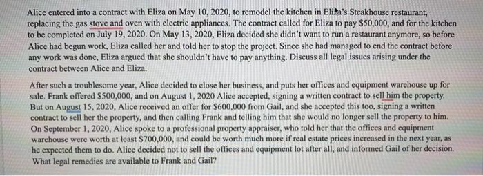 business law Alice entered into a contract with