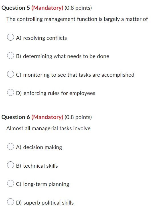 Question 5 (Mandatory) (0.8 points) The