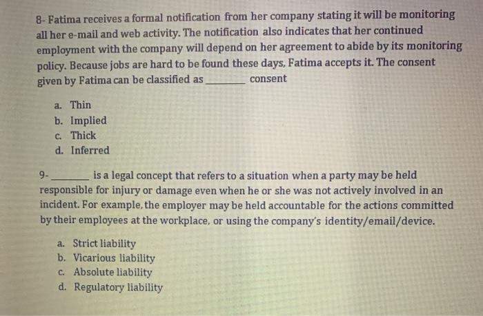 8- Fatima receives a formal notification from her