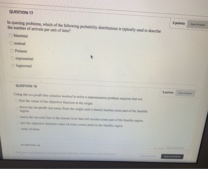 QUESTION 17 3 points Save Answer In queuing