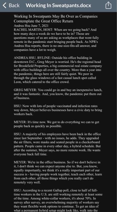 Based upon the article, "Working.In