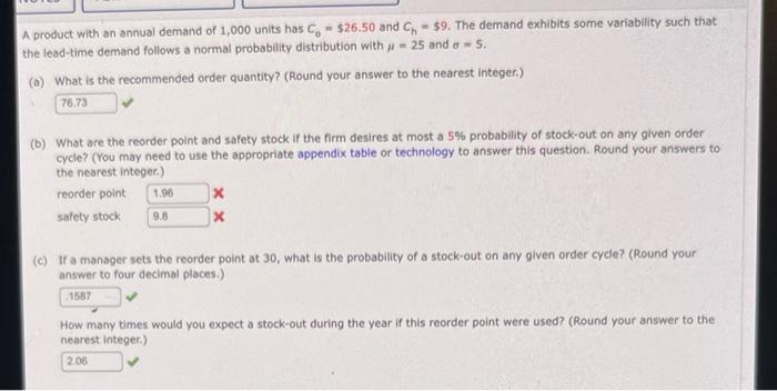 A product with an annual demand of 1,000 units