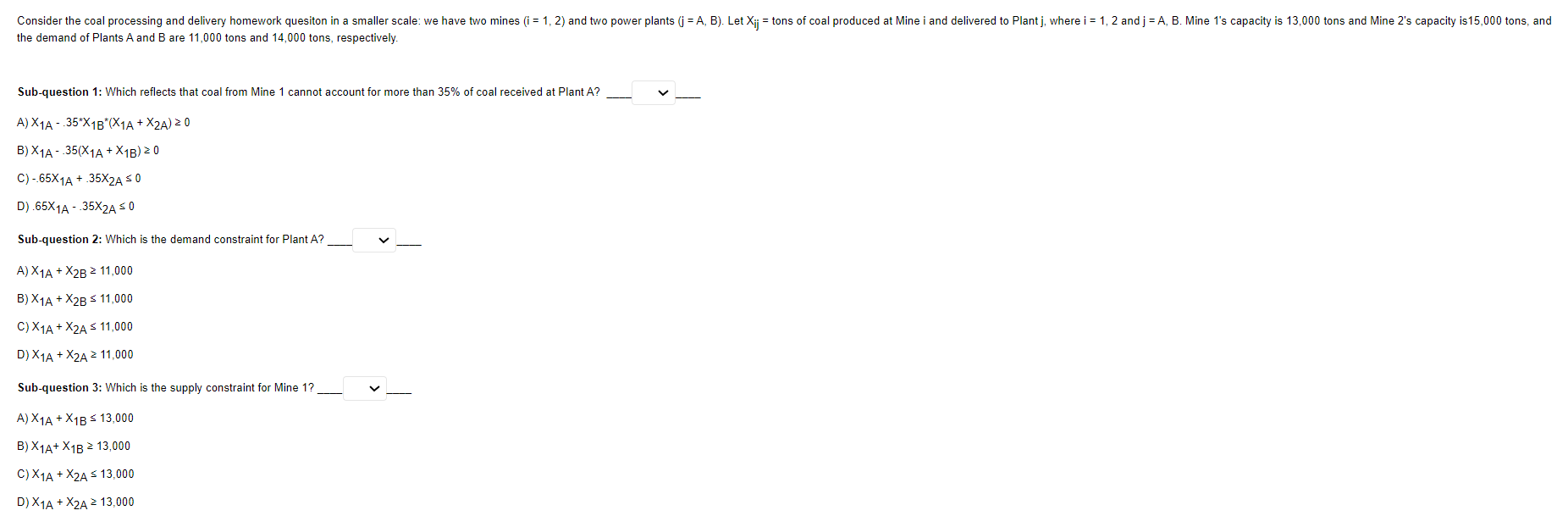 Consider the coal processing and delivery