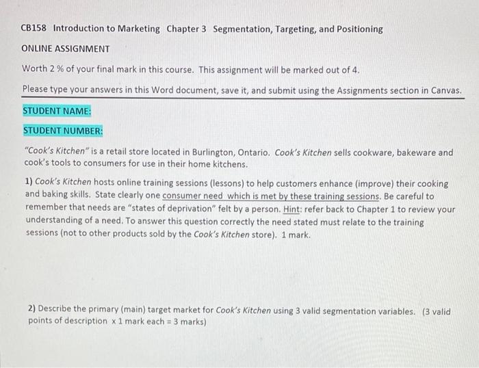 marketing CB158 Introduction to Marketing Chapter