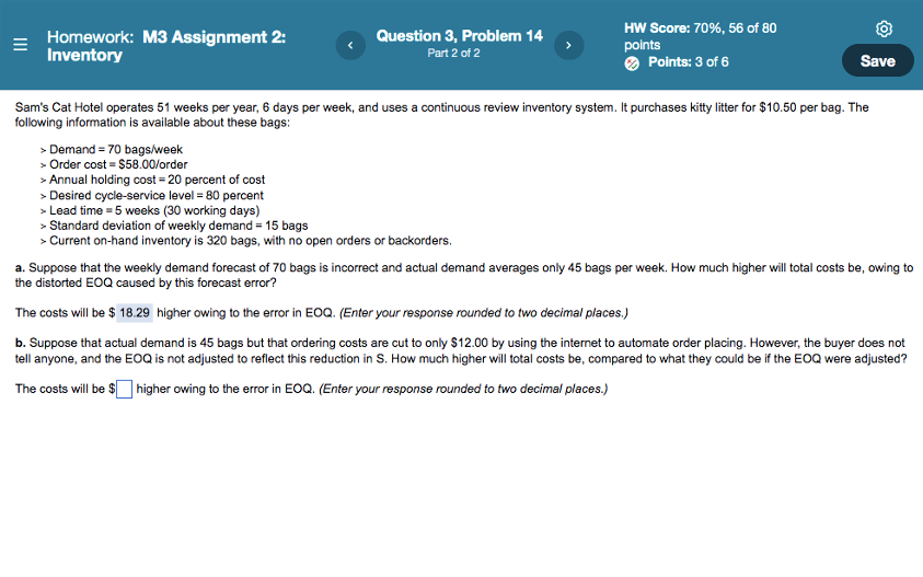 Please help with part B Sam's Cat Hotel operates