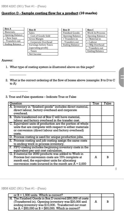 True / False and 2 short answer type questions
