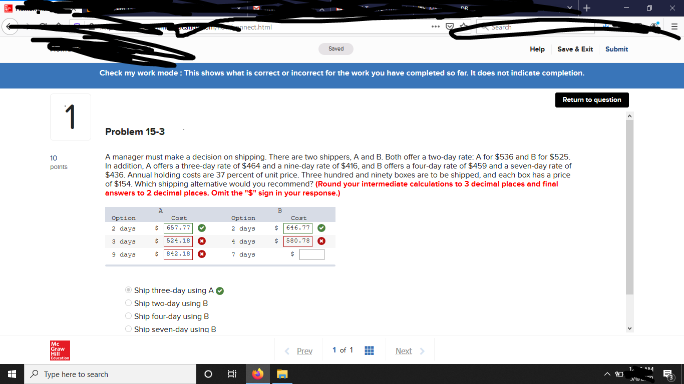 A manager must make a decision on shipping. There
