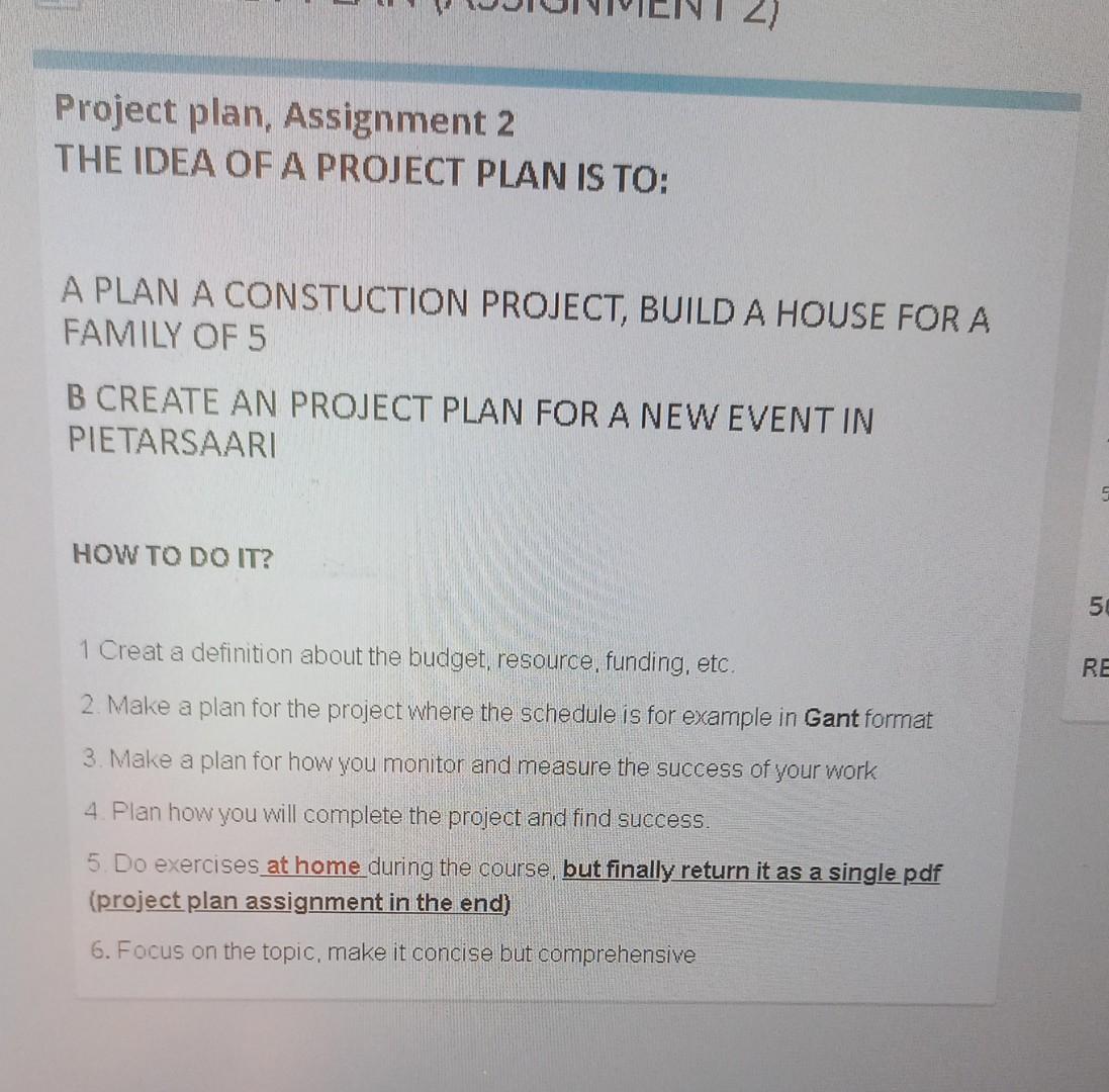 Project plan, Assignment 2 THE IDEA OFA PROJECT
