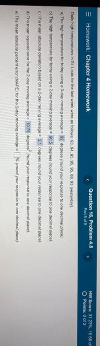 please answer e Homework: Chapter 4 Homework