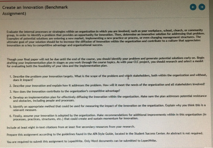 Create an Innovation (Benchmark Assignment)