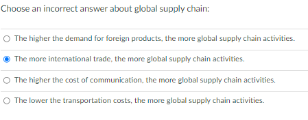 Supply chain management Choose an incorrect