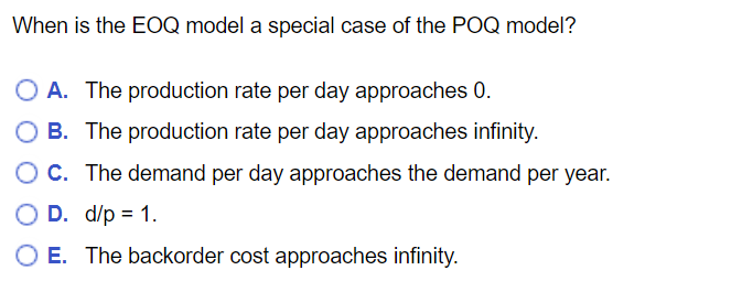 When is the EOQ model a special case of the POQ