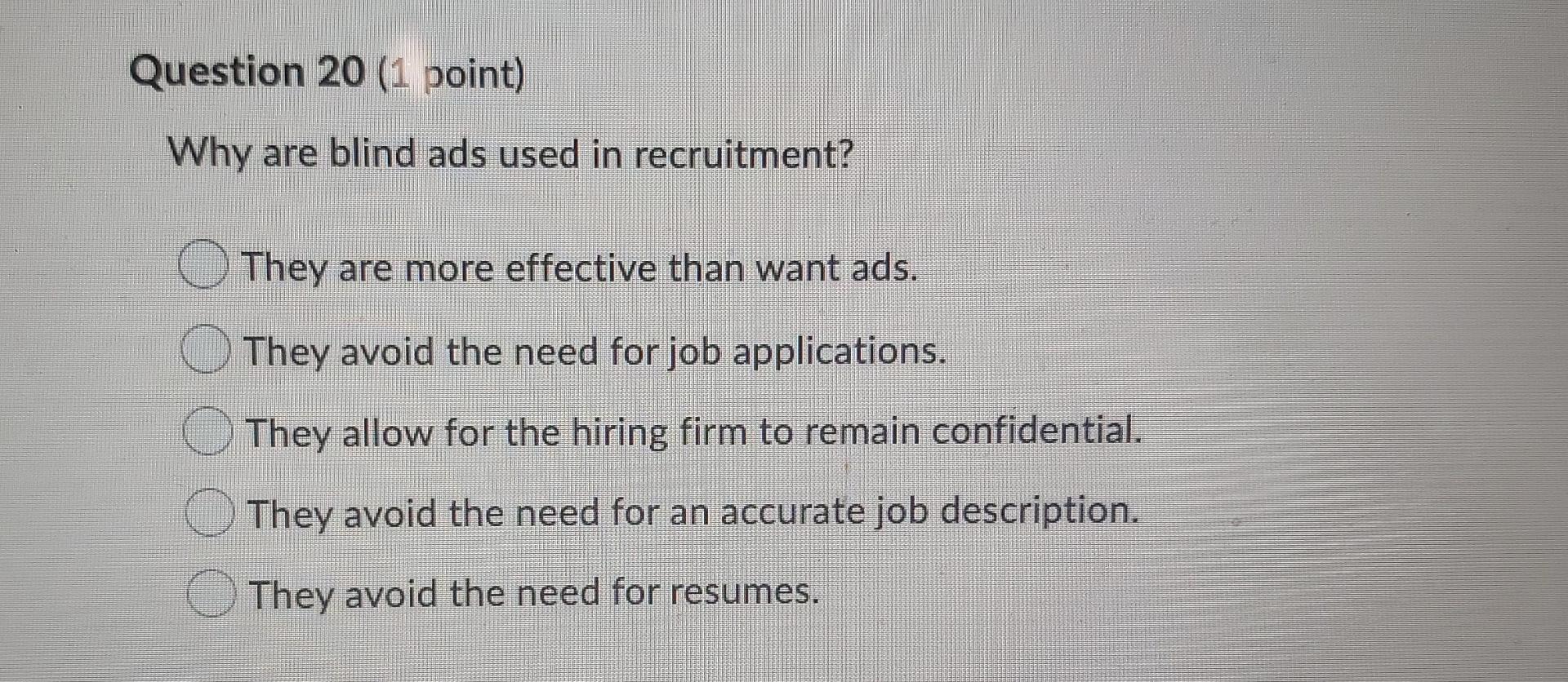 Question 20 (1 point) Why are blind ads used in