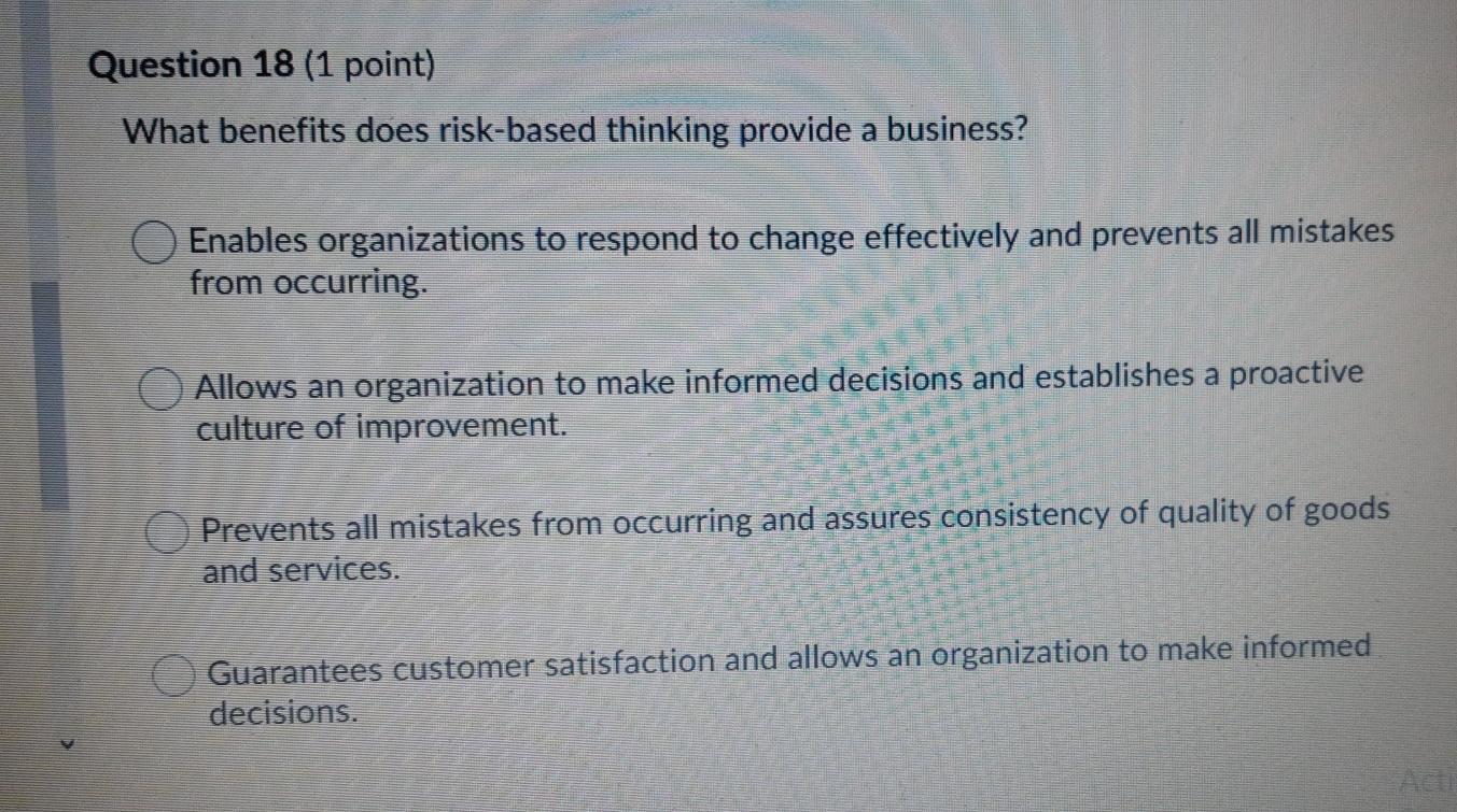 Question 18 (1 point) What benefits does