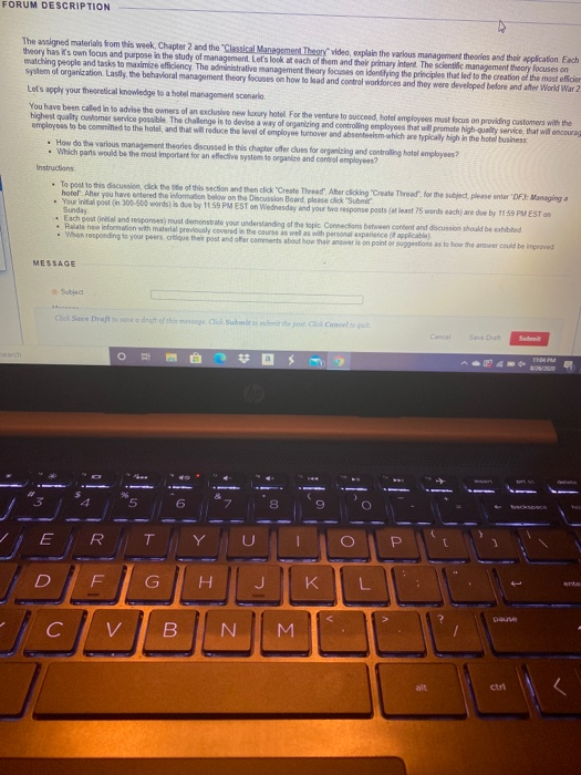 FORUM DESCRIPTION The assigned materials from