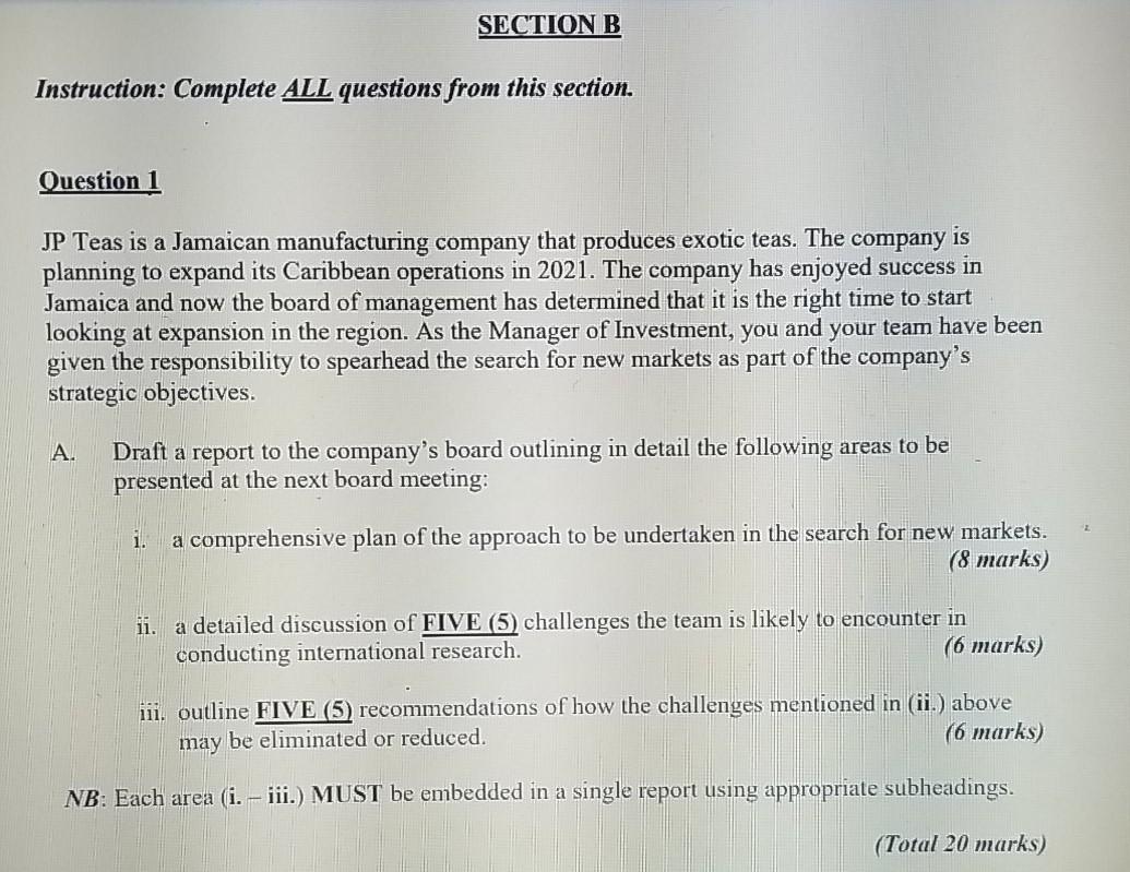 SECTION B Instruction: Complete ALL questions