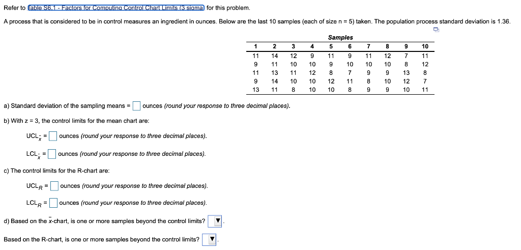 Refer to able 56.1 - Factors for Computing
