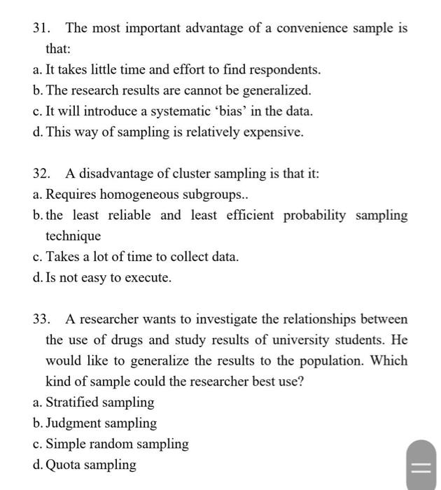 business research method FAST ANSWER" 31. The
