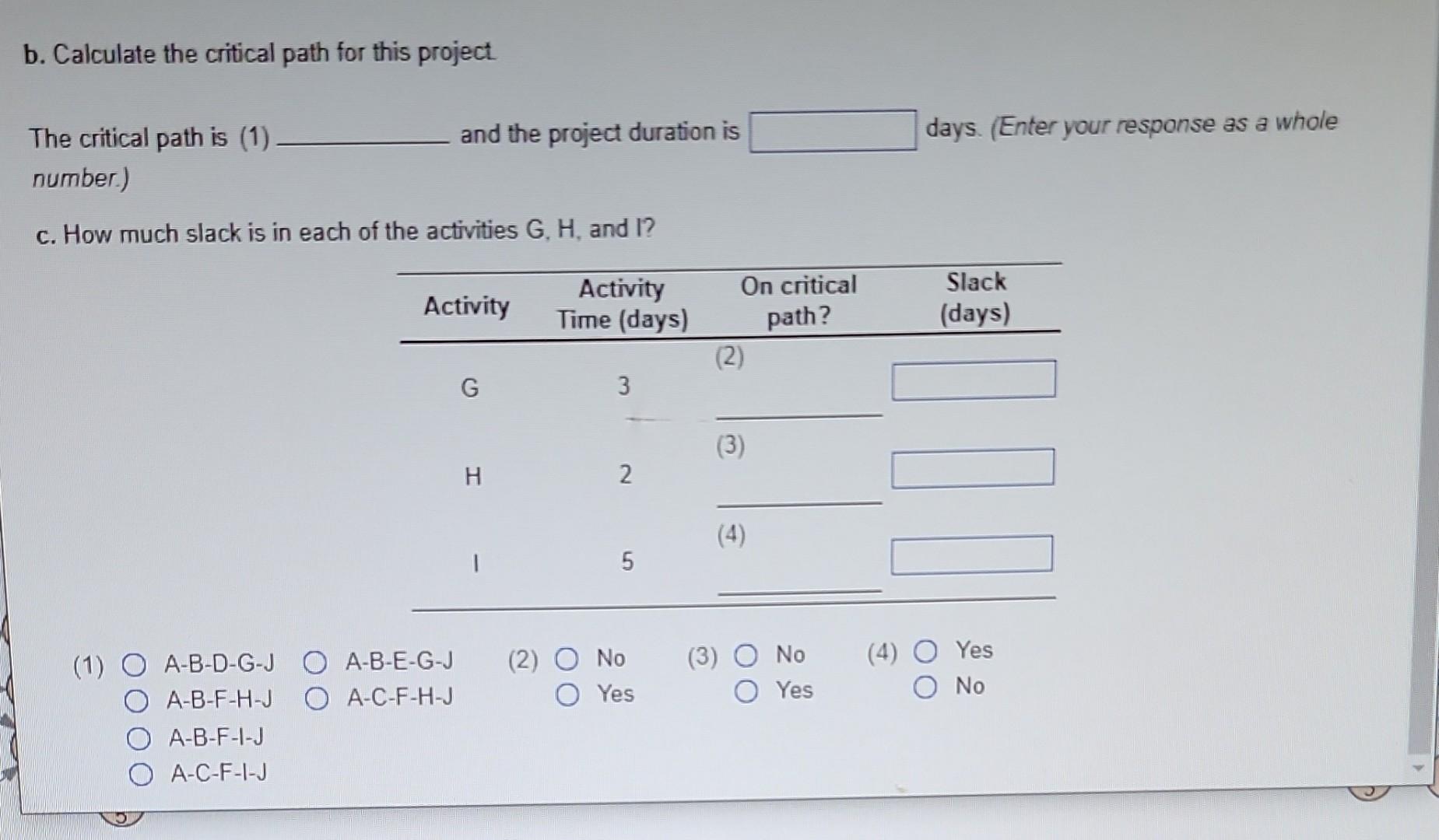1 Consider the following data for a project to
