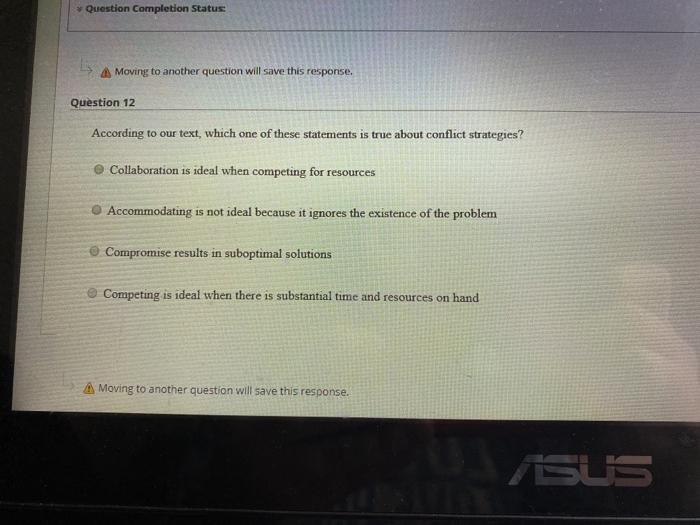 *Question Completion Status Moving to another