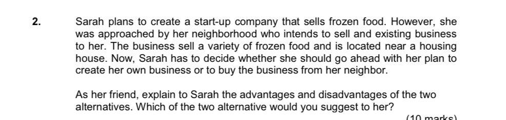 Sarah plans to create a start-up company that