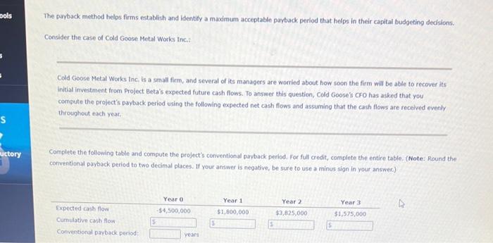 help please asap pols The payback method helps