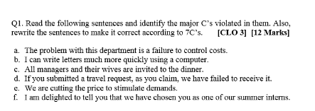 Q1. Read the following sentences and identify the