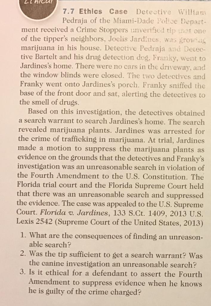 CAO 7.7 Ethics Case Deteetive William Pedraja of