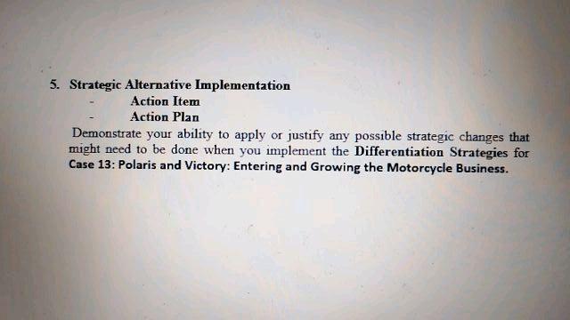 5. Strategic Alternative Implementation Action
