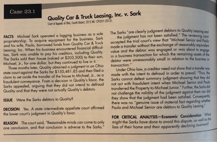 On page 452 of the text, the case of Quality Car