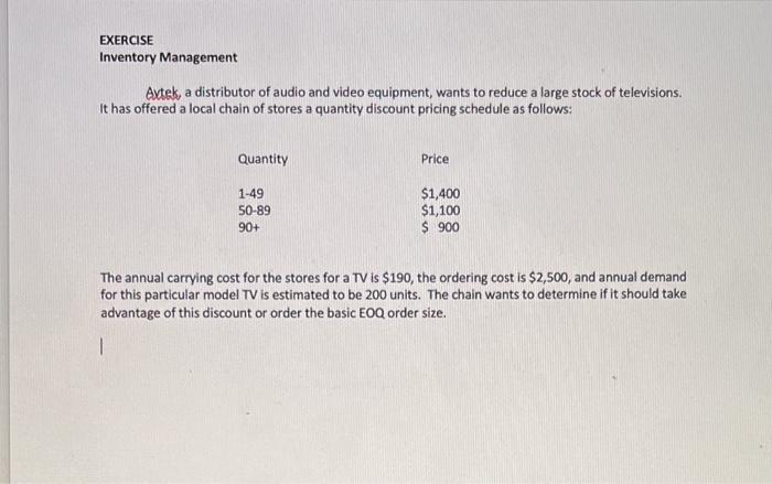 EXERCISE Inventory Management Axtek, a