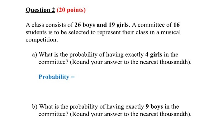 Question 2 (20 points) A class consists of 26