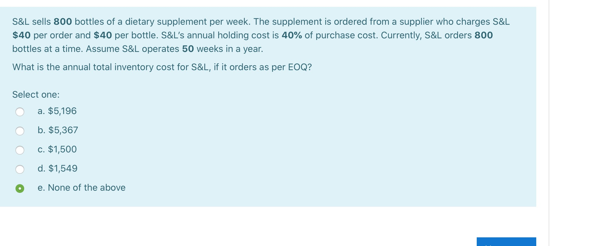 S&L sells 800 bottles of a dietary supplement per