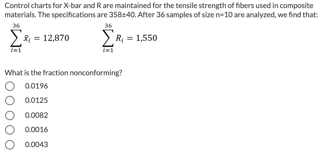Control charts for X-bar and Rare maintained for