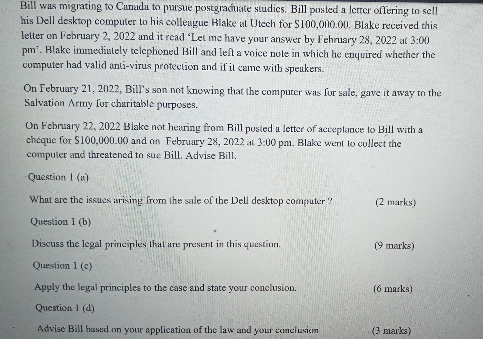 Bill was migrating to Canada to pursue