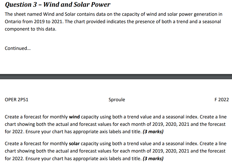 use excel Question 3 - Wind and Solar Power The