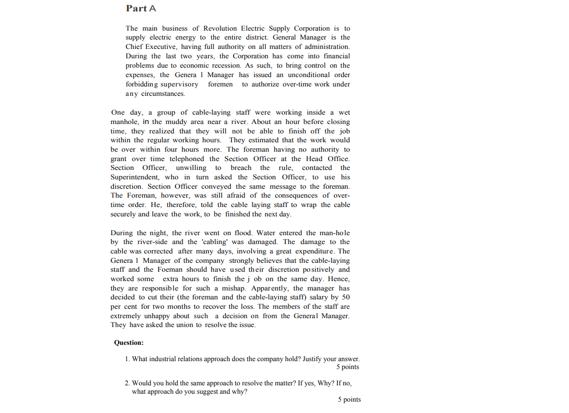 Part A The main business of Revolution Electric