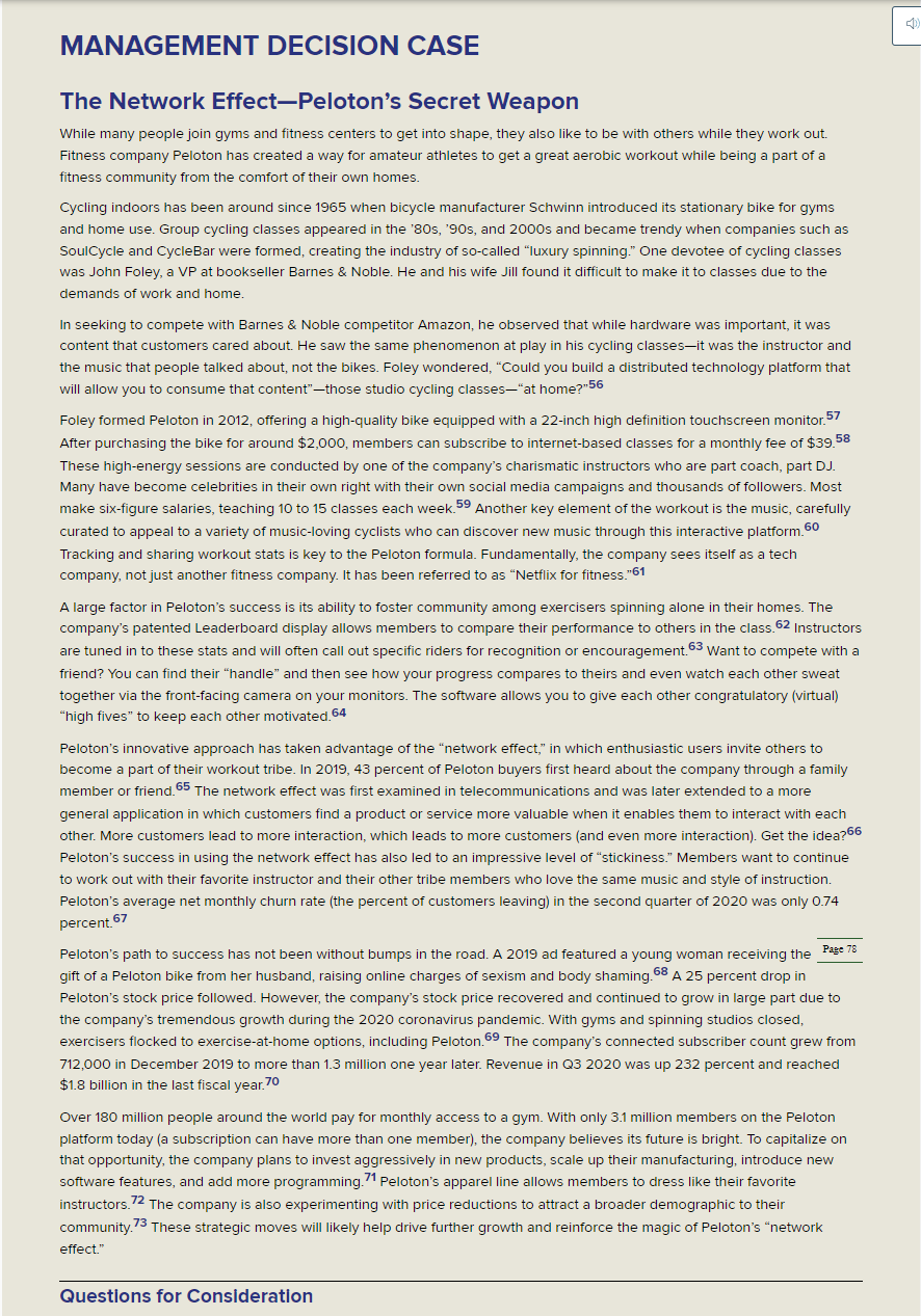 Please read the Peloton mini-case on pages 77 &