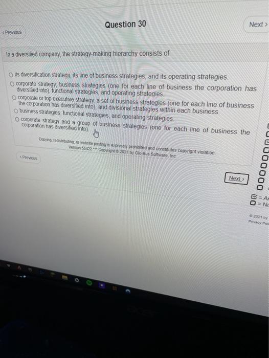 Question 30 Next > < Previous In a diversified