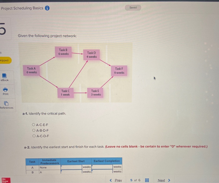 Saved Project Scheduling Basics 5 Given the