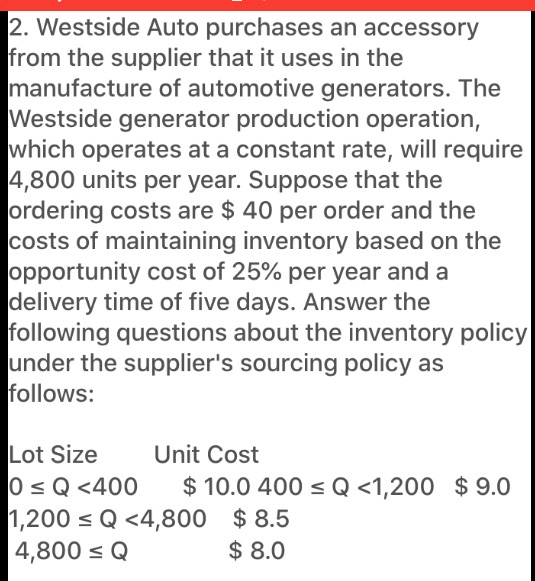 2. Westside Auto purchases an accessory from the