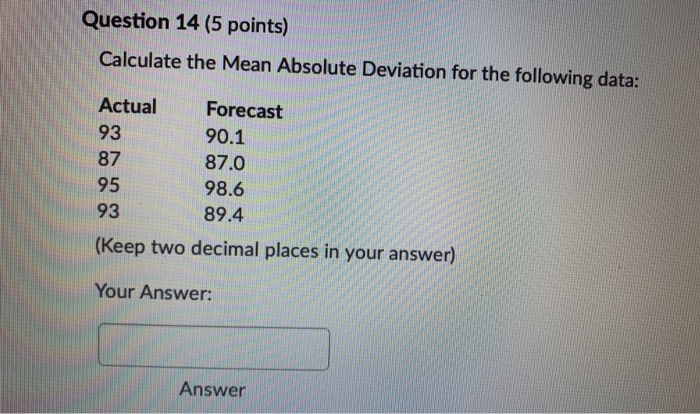 calculate the mean absolute deviation for the