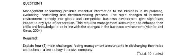 QUESTION 1 Management accounting provides