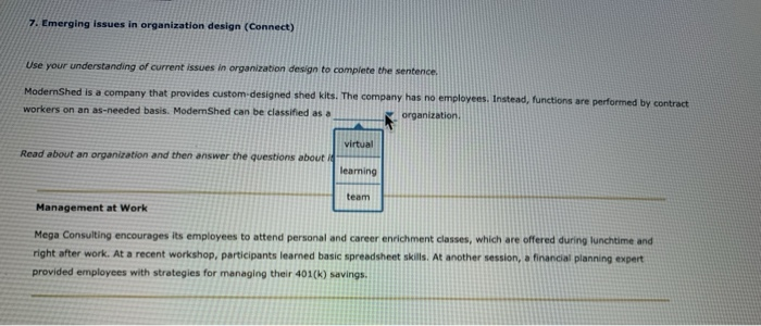 7. Emerging issues in organization design