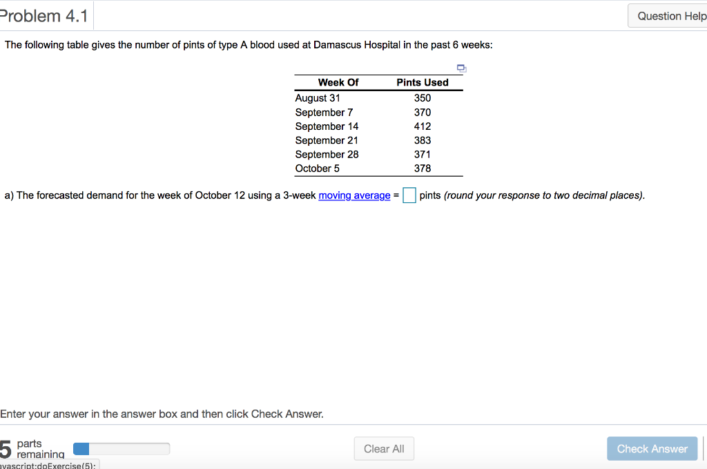 Problem 4.1 Question Help The following table