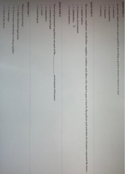 QUESTION 4 An activity which was to earn a probit