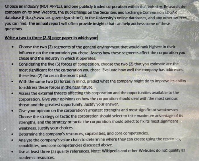 Please Please Help!!!!! Choose an industry (NOT