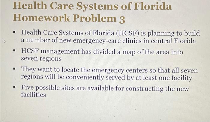 Health Care Systems of Florida Homework Problem 3