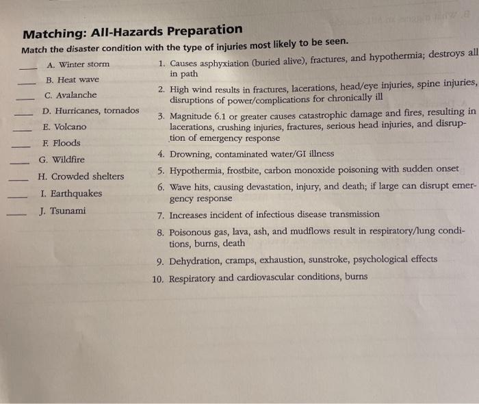 Matching: All-Hazards Preparation Match the
