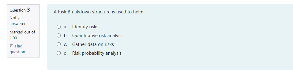 A Risk Breakdown structure is used to help: